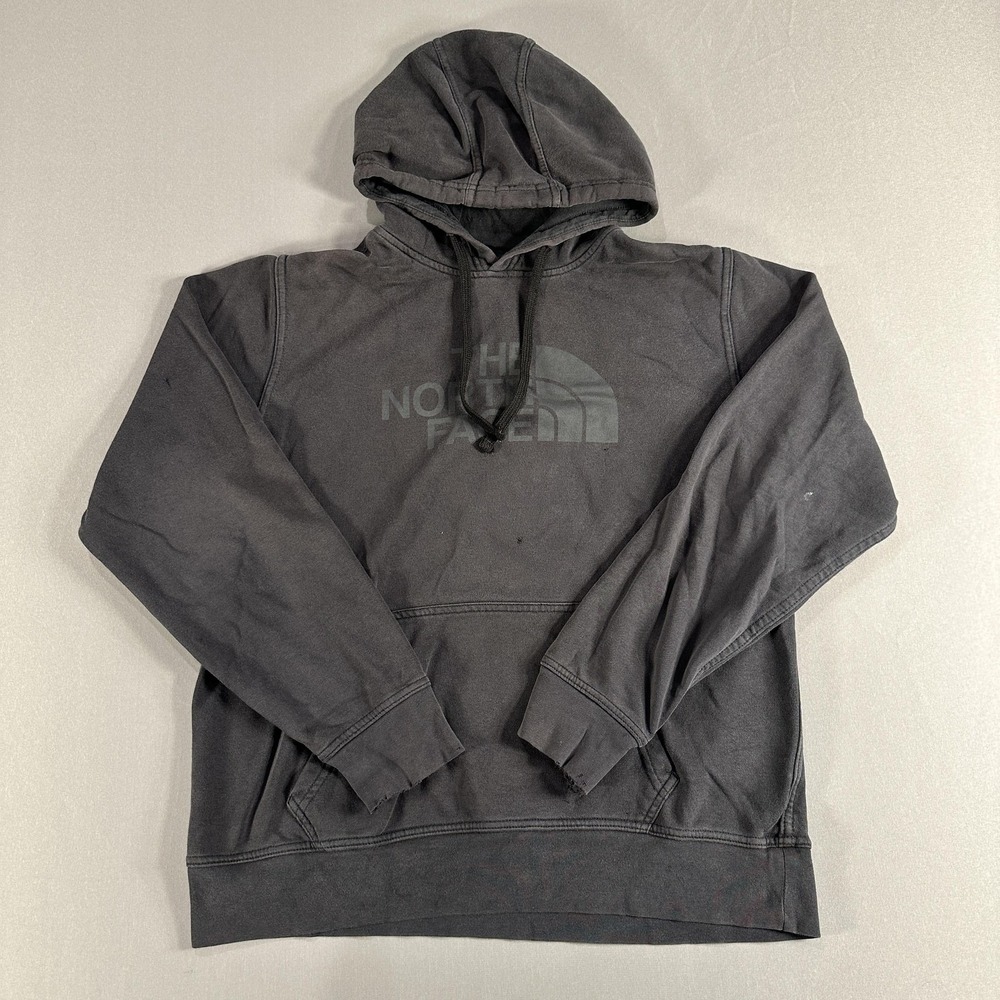 The North Face Hoodie Mens Medium Gray Fleece Pullover Sweatshirt Logo Graphic